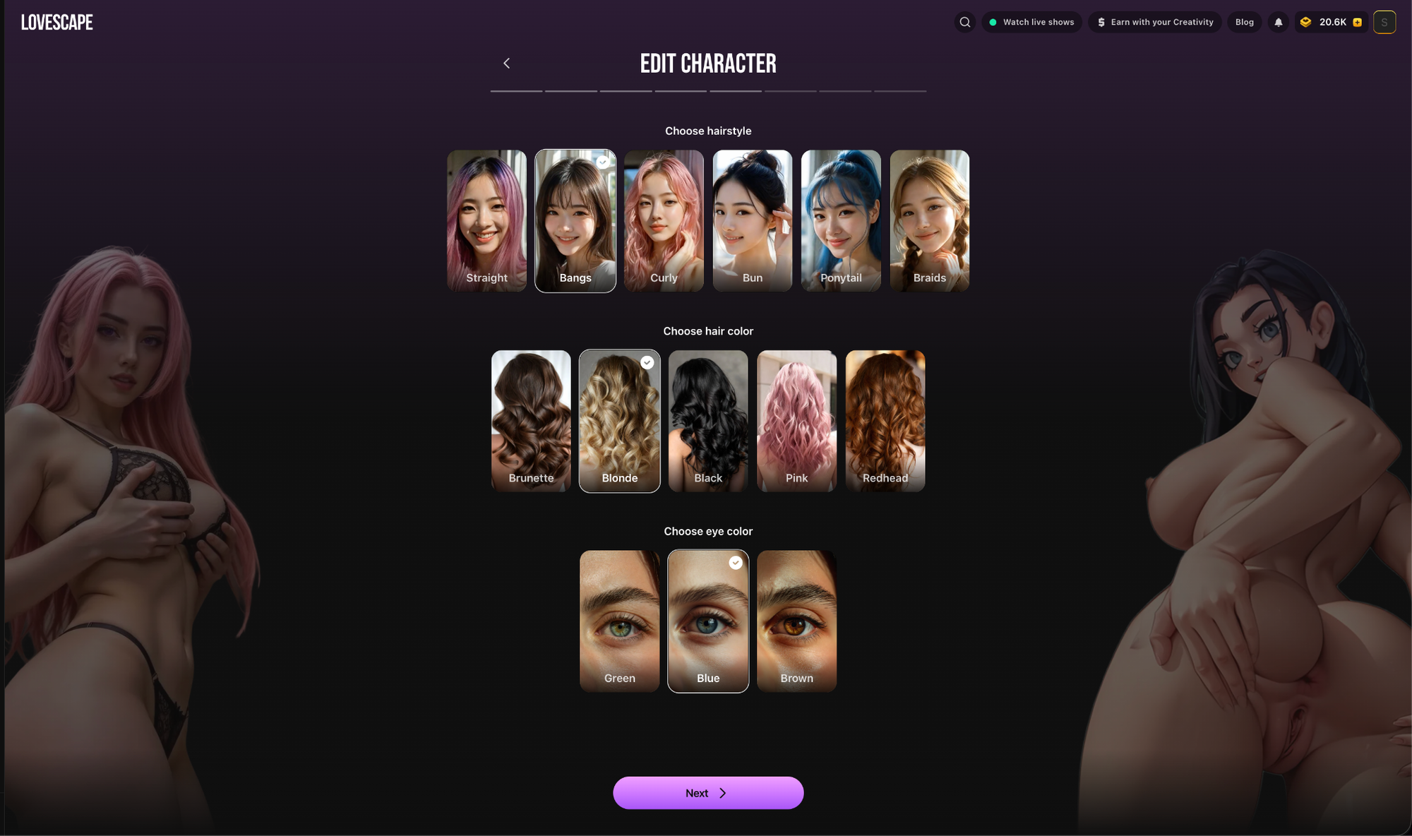 Custom AI girl creator with visual style and appearance settings - Lovescape