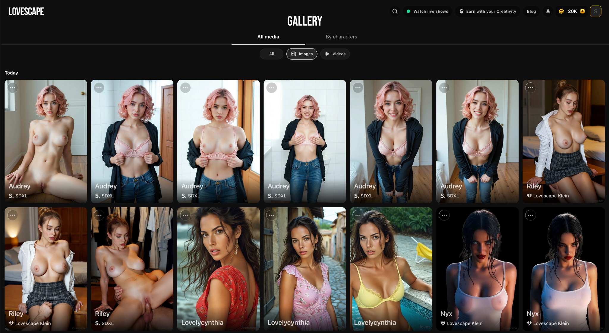 Adult AI image gallery with multiple characters - Lovescape