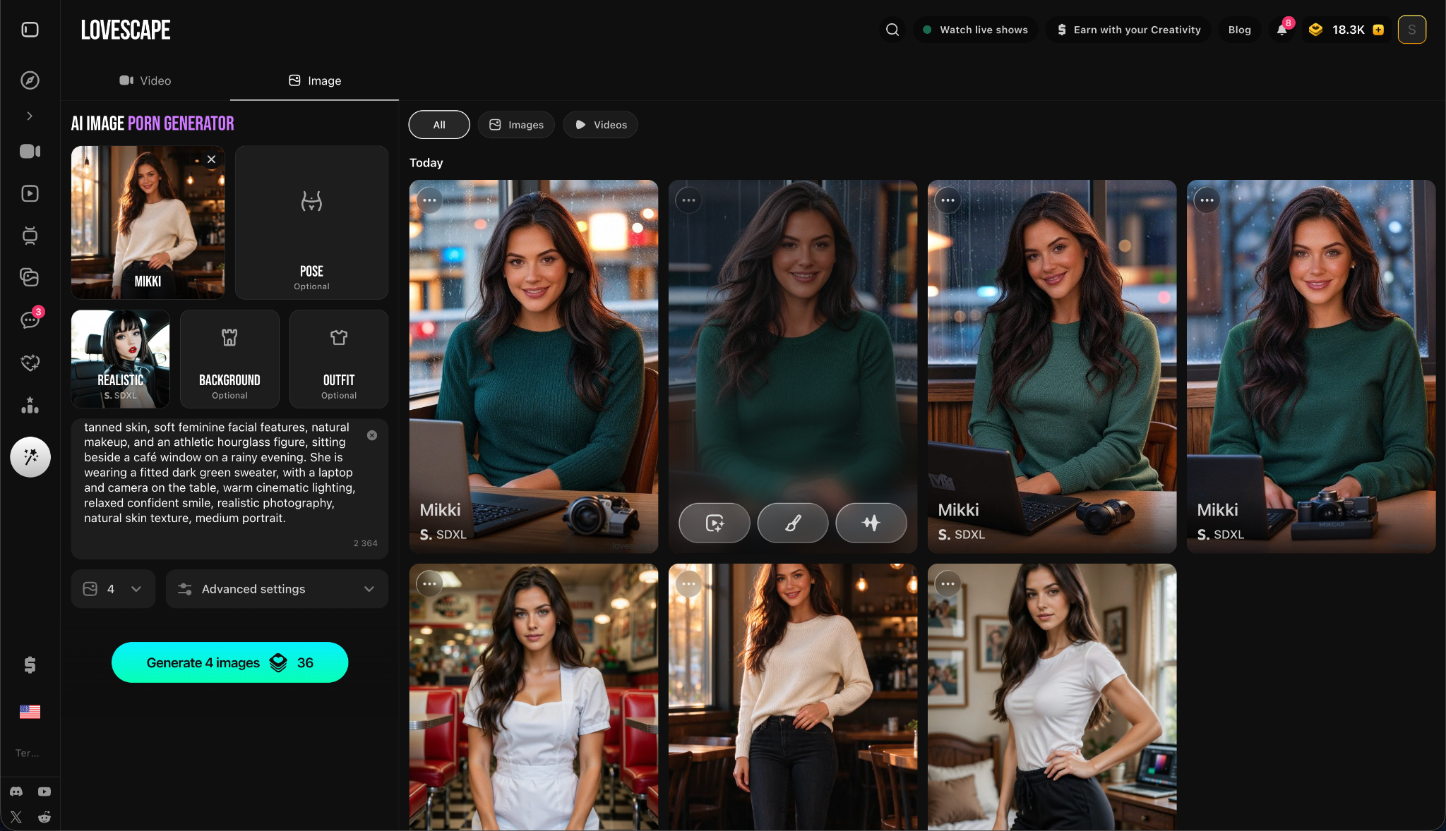 Lovescape vs OurDream.ai image generation results
