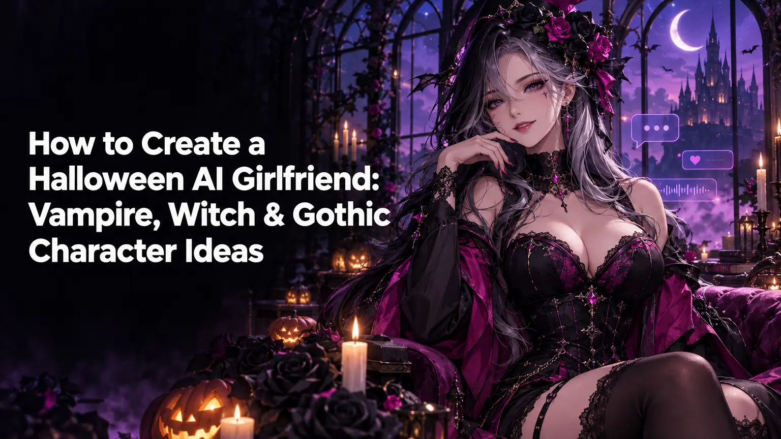 Halloween AI girlfriend in anime style with vampire, witch, and gothic details - Lovescape